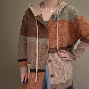 New!Multicolor Knit Hooded Sweater